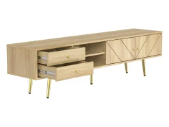 Móvel para TV de 160 cm com pés dourados - Móvel moderno para TV com 2 gavetas e 2 portas - Madeira resistente
