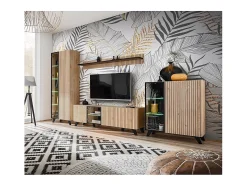 Móvel para TV de 160cm, cor carvalho e preto com iluminação LED integrada, coleção NIELSEN.
