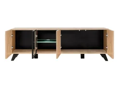 Móvel para TV de 160cm, cor carvalho e preto com iluminação LED integrada, coleção NIELSEN.