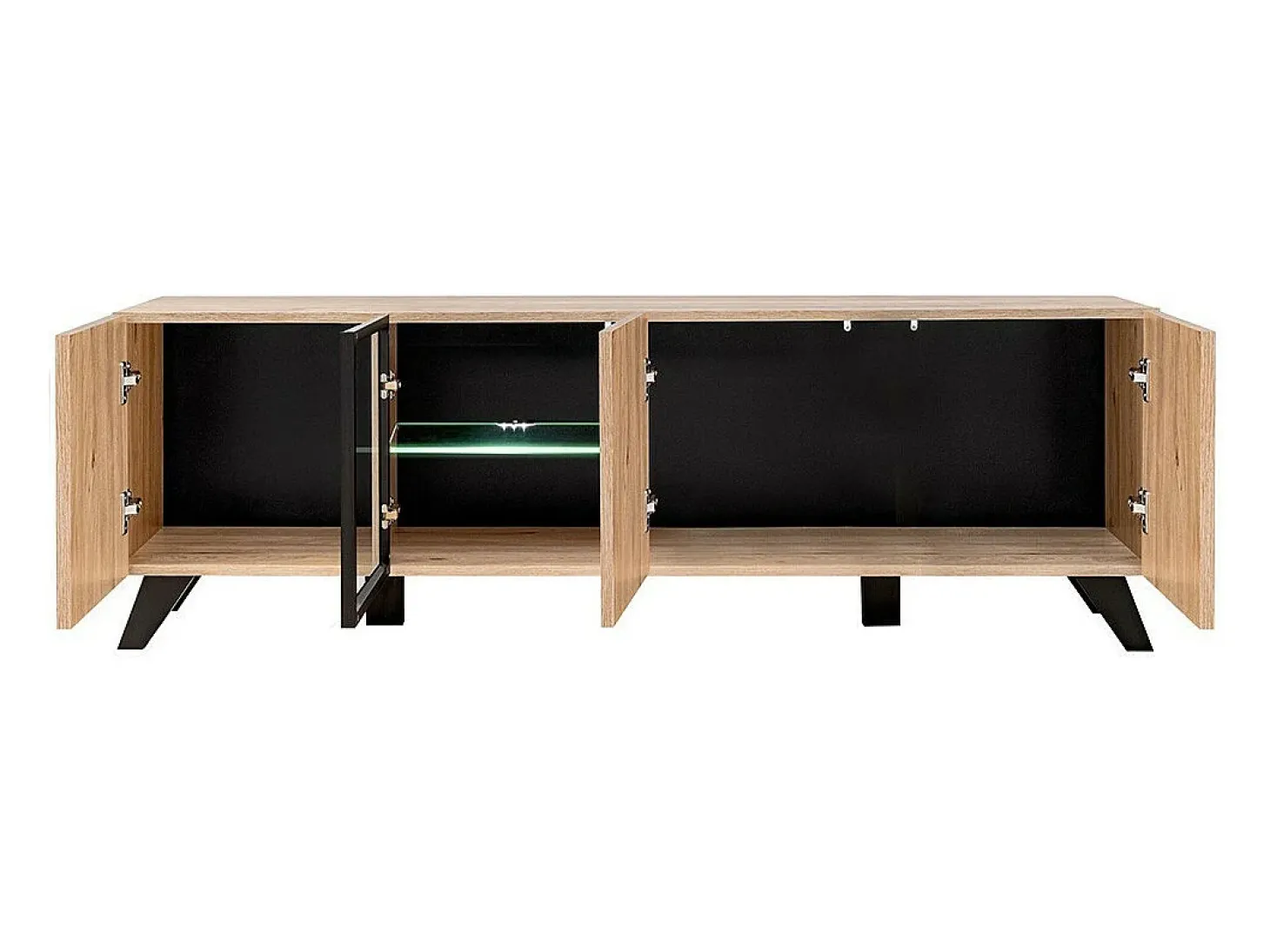 Móvel para TV de 160cm, cor carvalho e preto com iluminação LED integrada, coleção NIELSEN.