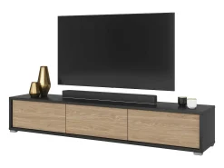 Móvel para TV de 180cm da coleção MAANUM. Cor cinza e carvalho claro.