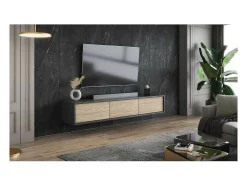 Móvel para TV de 180cm da coleção MAANUM. Cor cinza e carvalho claro.