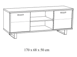 Móvel para TV de 170cm na cor carvalho dourado com 2 gavetas e 2 nichos coleção NEWTON. Pés em metal.