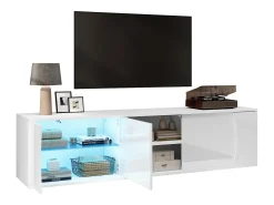 Móvel para TV de sala de estar - 180 x 40 x 45 cm - com 3 portas + LEDs - para TVs de 80 polegadas - aglomerado - branco