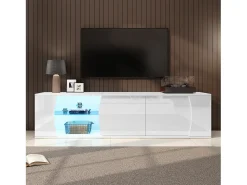 Móvel para TV de sala de estar - 180 x 40 x 45 cm - com 3 portas + LEDs - para TVs de 80 polegadas - aglomerado - branco