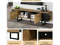 Móvel para TV de sala de estar - 180 x 40 x 55 cm - com 2 portas + espaço de armazenamento aberto - para TVs de 75 polegadas - aglomerado - cor natural
