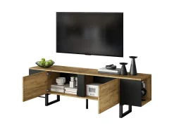 Móvel para TV de sala de estar - 180 x 40 x 55 cm - com 2 portas + espaço de armazenamento aberto - para TVs de 75 polegadas - aglomerado - cor natural