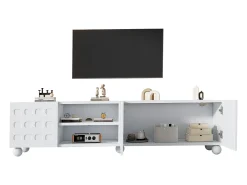 Móvel para TV de sala de estar - 200 x 40 x 44 cm - com 3 portas decoradas + prateleira - para TVs de 1 polegada - aglomerado - branco