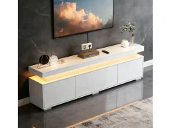 Móvel para TV de sala de estar - 150 x 35 x 43 cm - com 3 portas + LEDs + compartimentos de armazenamento - aglomerado - branco