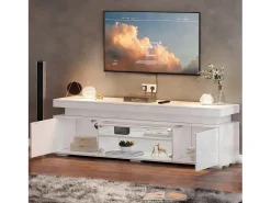 Móvel para TV de sala de estar - 150 x 35 x 43 cm - com 3 portas + LEDs + compartimentos de armazenamento - aglomerado - branco
