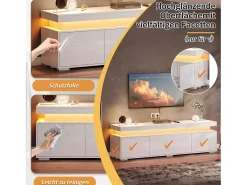 Móvel para TV de sala de estar - 150 x 35 x 43 cm - com 3 portas + LEDs + compartimentos de armazenamento - aglomerado - branco