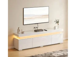 Móvel para TV de sala de estar - 150 x 35 x 43 cm - com 3 portas + LEDs + compartimentos de armazenamento - aglomerado - branco