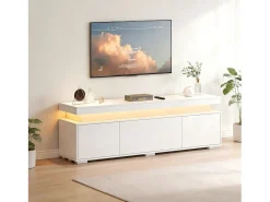 Móvel para TV de sala de estar - 150 x 35 x 43 cm - com 3 portas + LEDs + compartimentos de armazenamento - aglomerado - branco