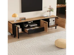Móvel para TV de sala de estar - 180 x 32,5 x 50 cm - com 3 portas + 1 gaveta + prateleira - para TVs de 80 polegadas - aglomerado - preto + natural