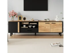 Móvel para TV de sala de estar - 180 x 32,5 x 50 cm - com 3 portas + 1 gaveta + prateleira - para TVs de 80 polegadas - aglomerado - preto + natural