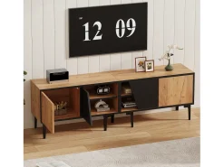 Móvel para TV de sala de estar, 160 x 36,5 x 45 cm - com 4 portas - tampo baixo com 7 pés - aglomerado - cor natural