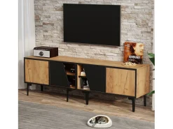 Móvel para TV de sala de estar, 160 x 36,5 x 45 cm - com 4 portas - tampo baixo com 7 pés - aglomerado - cor natural