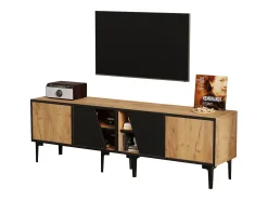 Móvel para TV de sala de estar, 160 x 36,5 x 45 cm - com 4 portas - tampo baixo com 7 pés - aglomerado - cor natural
