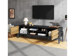 Móvel para TV de sala de estar - 175 x 39,5 x 53 cm - com 2 portas + espaço de armazenamento aberto - para TVs de até 70 polegadas - aglomerado - preto
