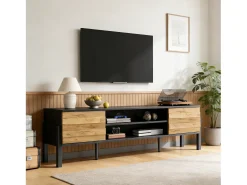 Móvel para TV de sala de estar - 175 x 39,5 x 53 cm - com 2 portas + espaço de armazenamento aberto - para TVs de até 70 polegadas - aglomerado - preto