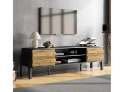 Móvel para TV de sala de estar - 175 x 39,5 x 53 cm - com 2 portas + espaço de armazenamento aberto - para TVs de até 70 polegadas - aglomerado - preto