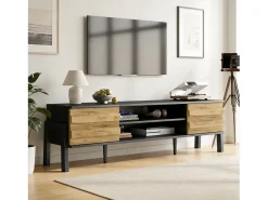 Móvel para TV de sala de estar - 175 x 39,5 x 53 cm - com 2 portas + espaço de armazenamento aberto - para TVs de até 70 polegadas - aglomerado - preto