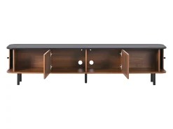Móvel para TV de 190x35x45 cm com 2 portas de correr e 2 portas de ecrã - Cor: Madeira escura e preto