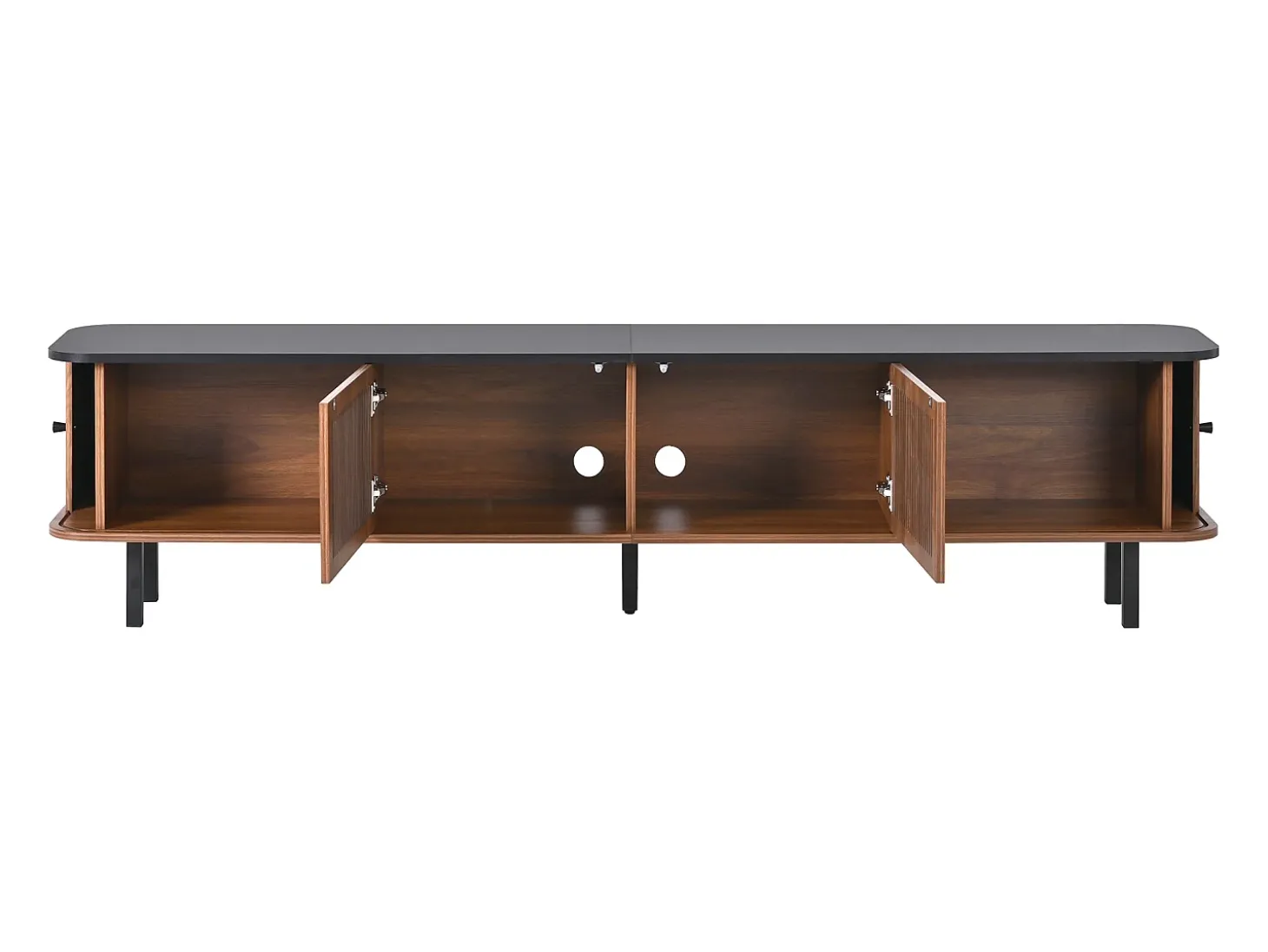 Móvel para TV de 190x35x45 cm com 2 portas de correr e 2 portas de ecrã - Cor: Madeira escura e preto