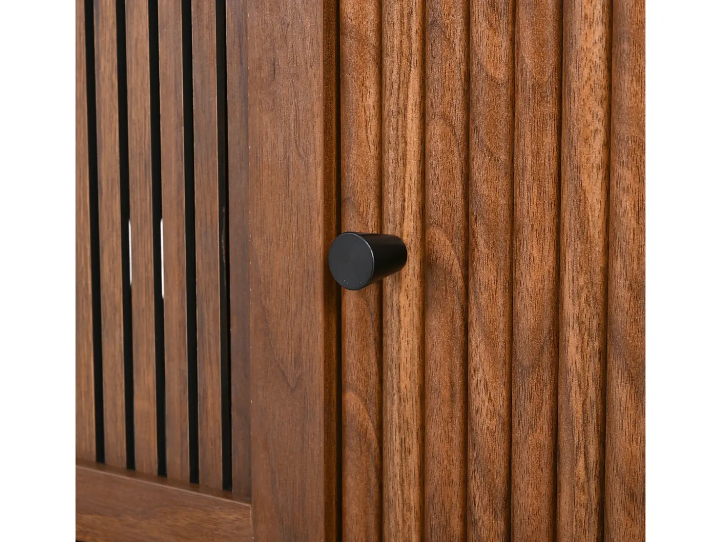 Móvel para TV de 190x35x45 cm com 2 portas de correr e 2 portas de ecrã - Cor: Madeira escura e preto