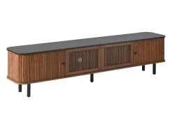 Móvel para TV de 190x35x45 cm com 2 portas de correr e 2 portas de ecrã - Cor: Madeira escura e preto