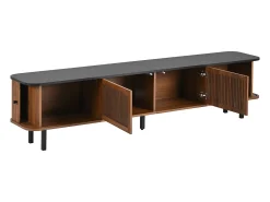 Móvel para TV de 190x35x45 cm com 2 portas de correr e 2 portas de ecrã - Cor: Madeira escura e preto