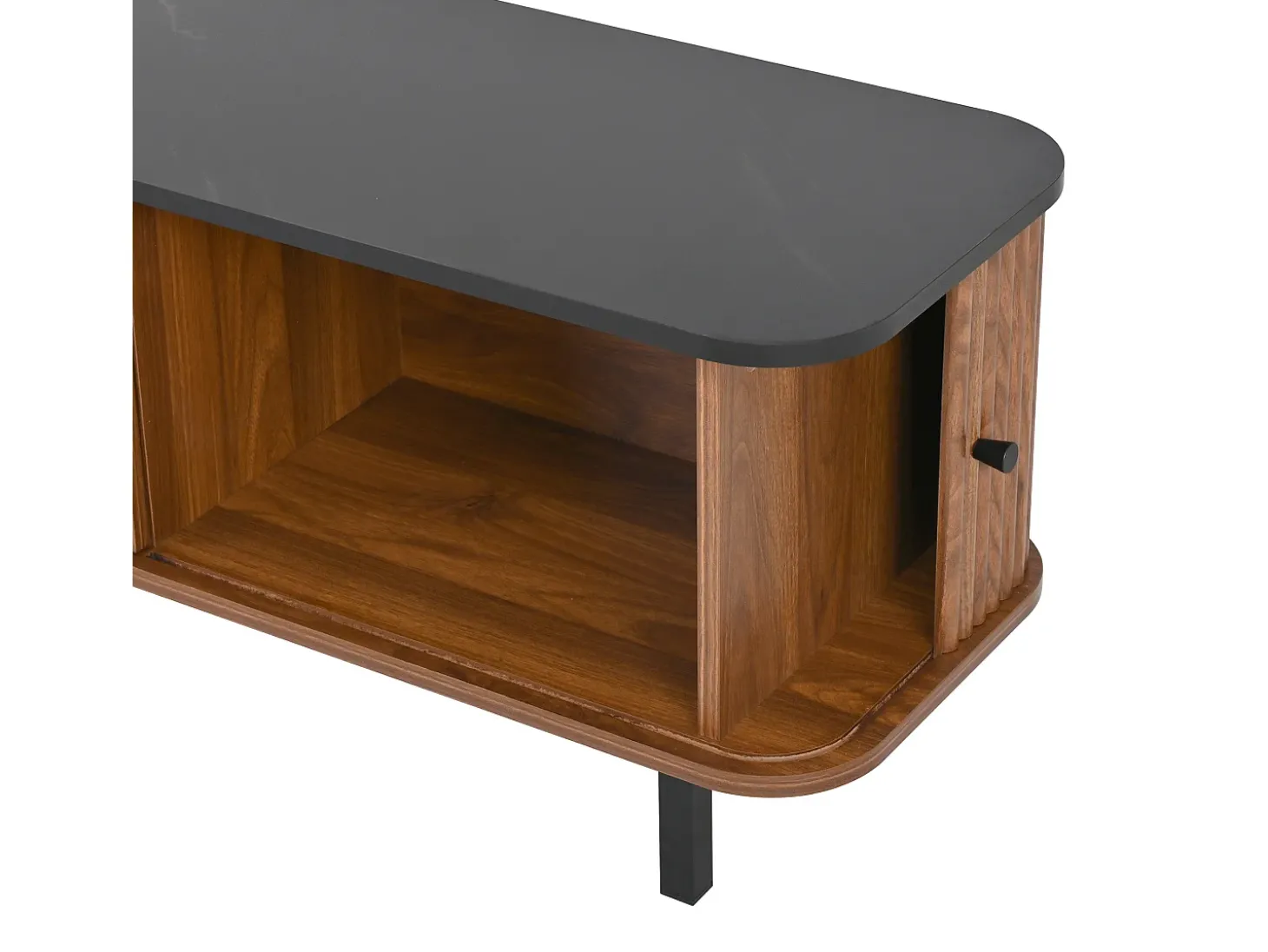 Móvel para TV de 190x35x45 cm com 2 portas de correr e 2 portas de ecrã - Cor: Madeira escura e preto