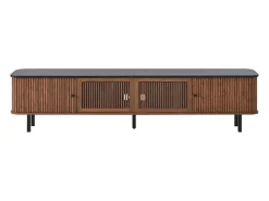 Móvel para TV de 190x35x45 cm com 2 portas de correr e 2 portas de ecrã - Cor: Madeira escura e preto