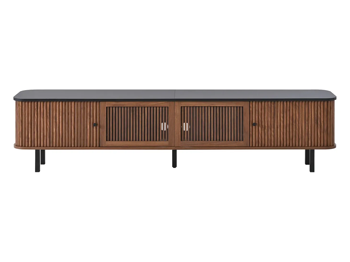 Móvel para TV de 190x35x45 cm com 2 portas de correr e 2 portas de ecrã - Cor: Madeira escura e preto