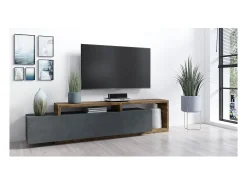 Móvel para TV design 220cm coleção BERGAME. Cores cinza e carvalho escuro.