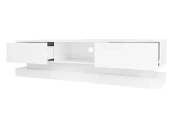 Móvel para TV em lacado branco brilhante com iluminação LED e 2 gavetas, 160 x 35 x 40,5 cm