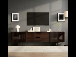 Móvel para TV em nogueira escura - 180 x 40 x 45 cm - com 2 gavetas + 2 portas - para TVs de 75 polegadas - MDF