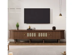 Móvel para TV em nogueira escura - 180 x 40 x 40 cm - design em rattan - com porta + 2 gavetas - MDF - marrom