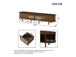 Móvel para TV em nogueira escura - 180 x 40 x 40 cm - design em rattan - com porta + 2 gavetas - MDF - marrom
