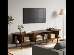 Móvel para TV em nogueira escura - 180 x 40 x 40 cm - design em rattan - com 3 portas - MDF - castanho