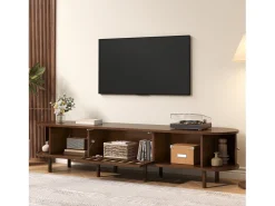 Móvel para TV em nogueira escura - 180 x 40 x 40 cm - design em rattan - com 3 portas - MDF - castanho