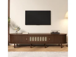 Móvel para TV em nogueira escura - 180 x 40 x 40 cm - design em rattan - com 3 portas - MDF - castanho