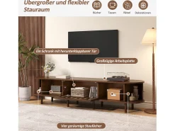 Móvel para TV em nogueira escura - 180 x 40 x 40 cm - design em rattan - com 3 portas - MDF - castanho
