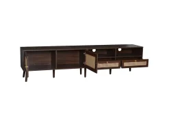 Móvel para TV em rattan com 2 gavetas e 2 portas, em madeira, para televisores de 80 polegadas, 200 x 37 x 49 cm