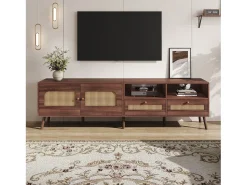 Móvel para TV em rattan com 2 gavetas e 2 portas, em madeira, para televisores de 80 polegadas, 200 x 37 x 49 cm