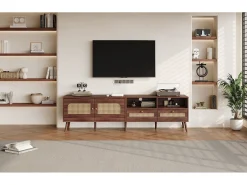 Móvel para TV em rattan com 2 gavetas e 2 portas, em madeira, para televisores de 80 polegadas, 200 x 37 x 49 cm
