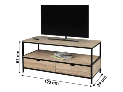 Móvel para TV estilo clássico com 2 gavetas nas cores carvalho claro e preto - dimensões 120x39xH57cm