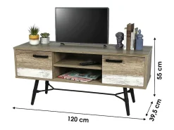 Móvel para TV estilo escandinavo com 2 portas e 2 prateleiras na cor carvalho envelhecido 120x40xH55cm.