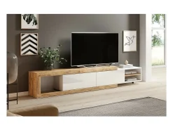 Móvel para TV extensível de 200 a 240 cm cor carvalho e branco brilhante coleção SINATRA.