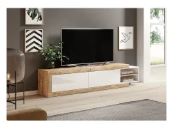 Móvel para TV extensível de 200 a 240 cm cor carvalho e branco brilhante coleção SINATRA.
